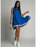 Kleid mit Rüschen und Guipure-Kornblumenblau 2571 - Online-Shop - Boutique